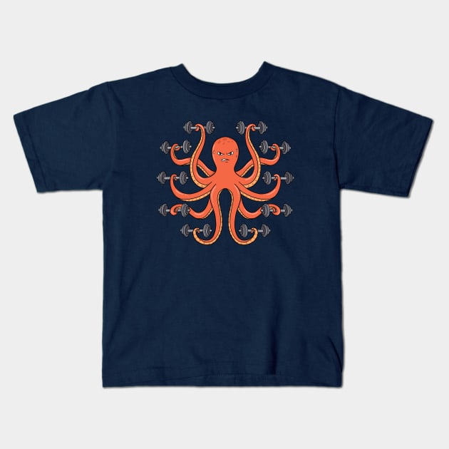 Gym funny Octopus Kids T-Shirt by coffeeman